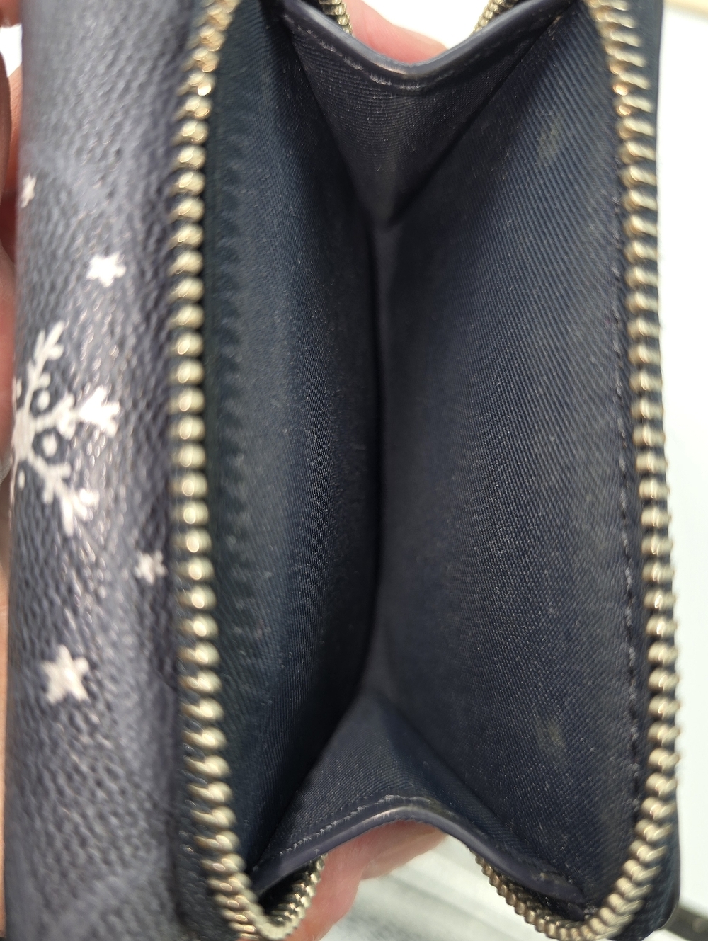 COACH Navy Blue Signature Snowflake Compact Trifold Wallet with Silver Logo - Picture 13 of 15